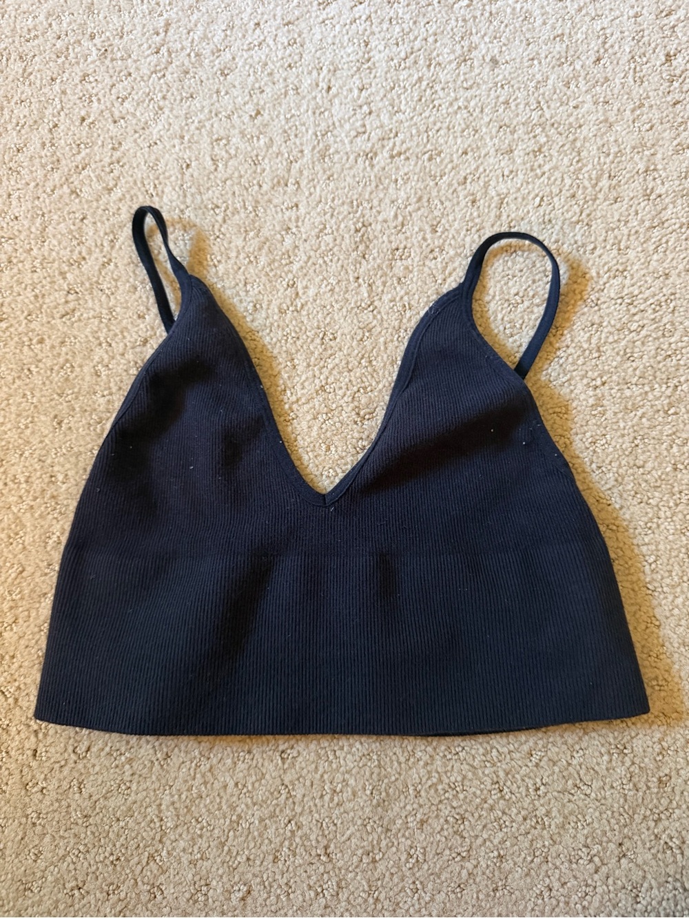 By Together Black Ribbed V-Neck Crop Top